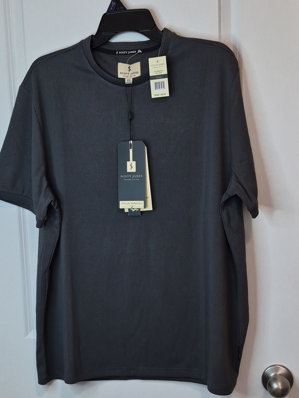 Scott James Men's Charcoal Short-Sleeve Crew Neck Tee Size XL